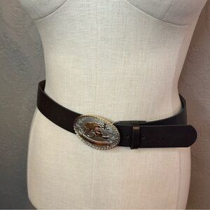 Elegant Black Leather Belt with Silver Buckle